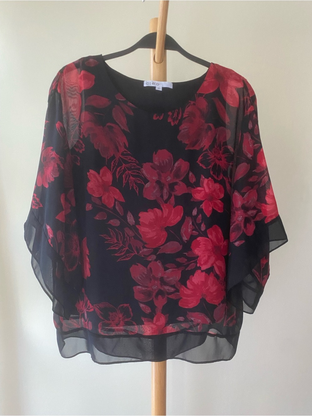 Black Blouse with Red Floral Print